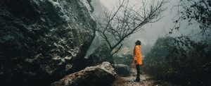Looking up at mountain from ground to indicate goal-setting and finding solutions